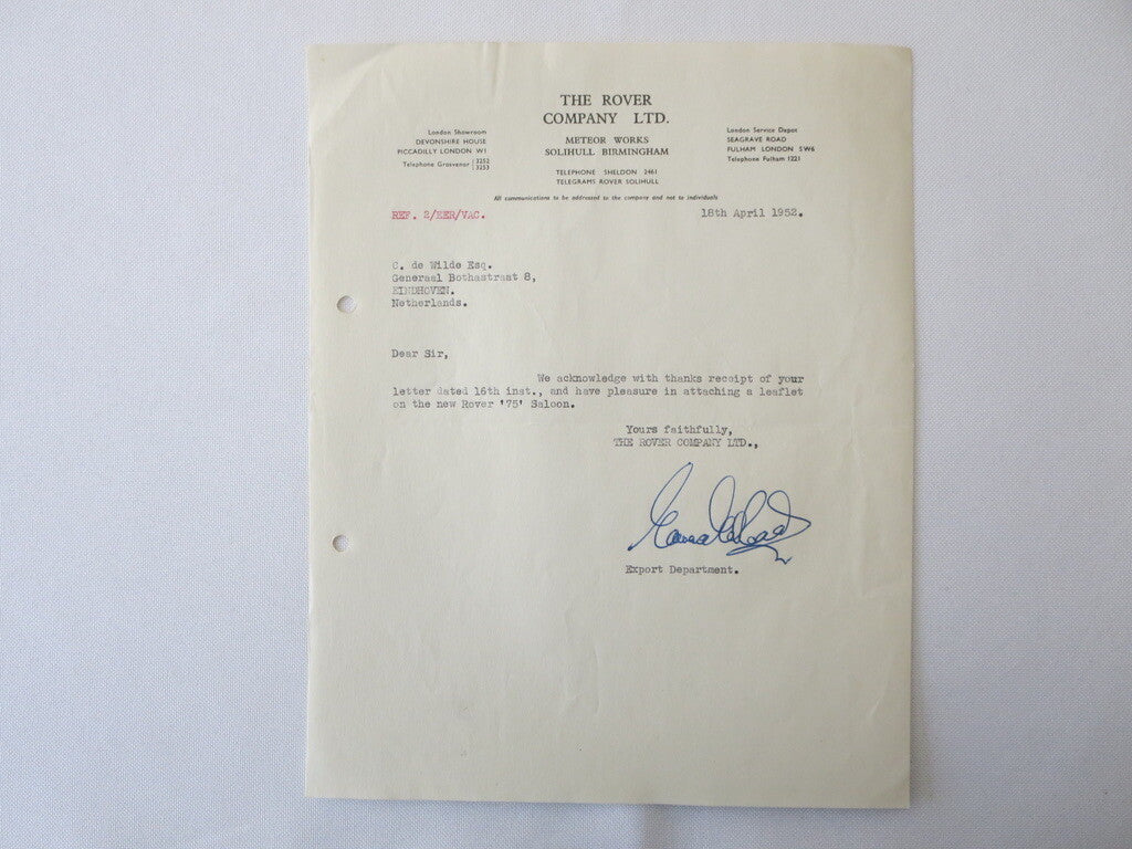 1948 - 1955 Rover Car Company Letter Letterhead Document Lot of 5