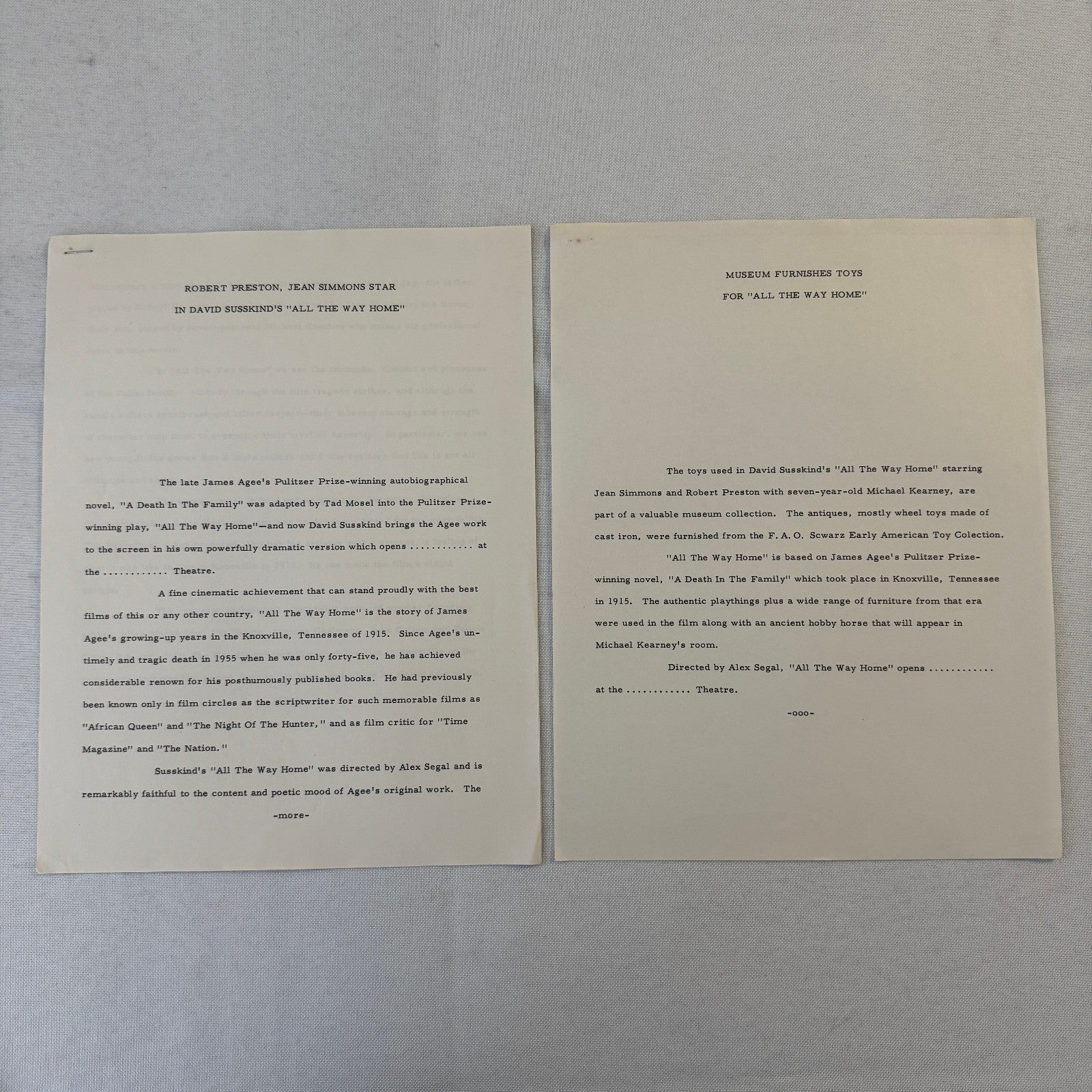 All The Way Home 1963 Movie Film Press Kit with Photo Press Release