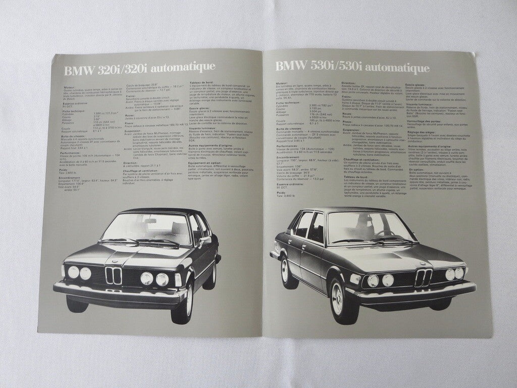 Vintage BMW Sales Brochure Catalog - 630 CSi 320i 530i Automatic + FRENCH TEXT 
