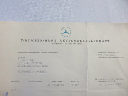 1958 Mercedes Benz Daimler Letter Letterhead Document - German Text 