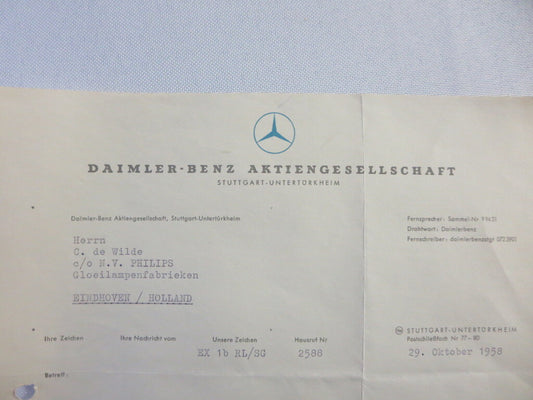 1958 Mercedes Benz Daimler Letter Letterhead Document - German Text 