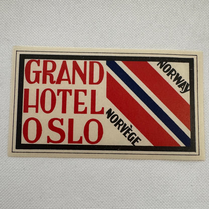 Vintage Travel Luggage Label Grand Hotel Oslo Norway Norvege