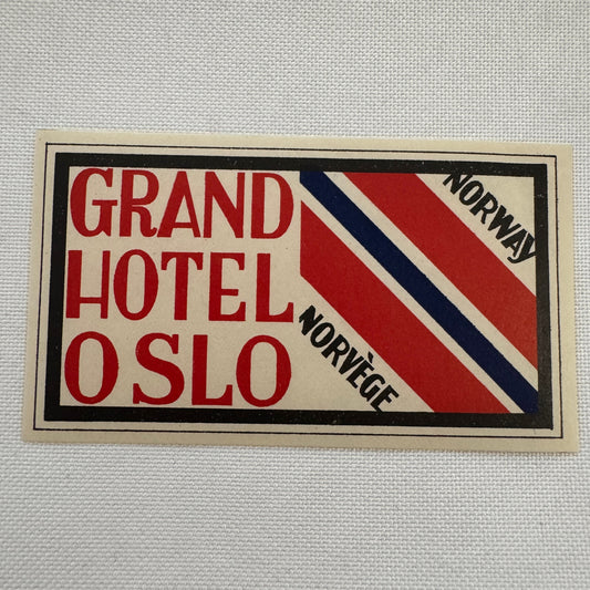 Vintage Travel Luggage Label Grand Hotel Oslo Norway Norvege