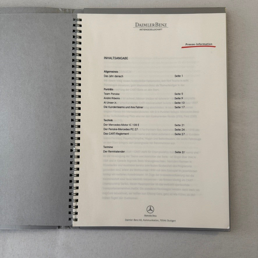1998 Mercedes Benz Marlboro CART Racing Press Kit Al Unser Jr GERMAN