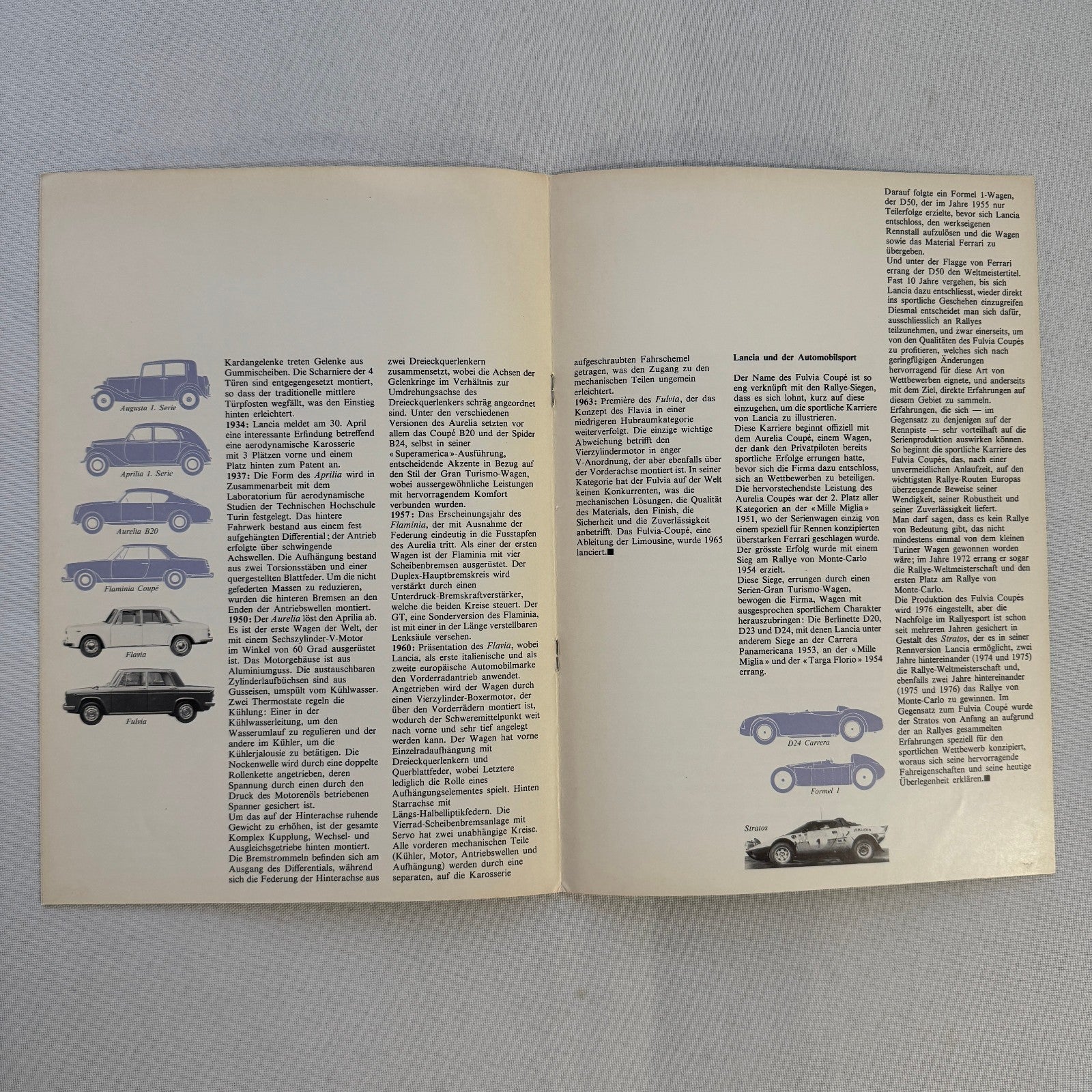 1976 Lancia History Brochure Catalog Flaminia Fulvia Aprilia Aurelia GERMAN