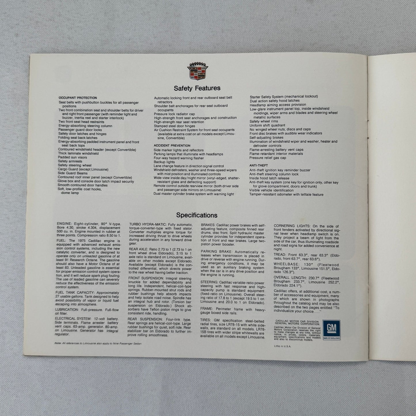 1975 Cadillac Car Sales Brochure Catalog Coupe DeVille Calais Eldorado +