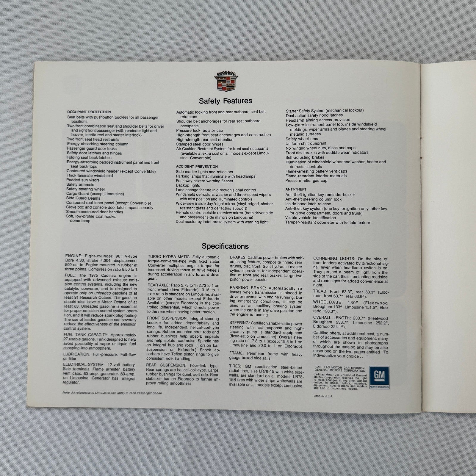 1975 Cadillac Car Sales Brochure Catalog Coupe DeVille Calais Eldorado +