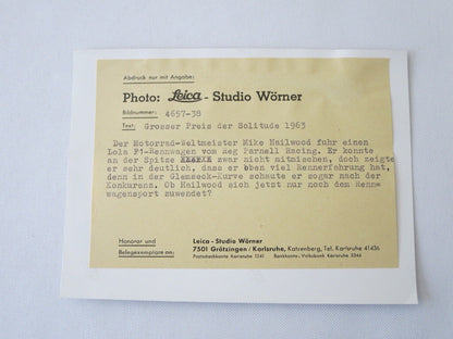 Vintage 1963 Solitude Grand Prix Racing Photograph Photo Mike Hailwood Lola 