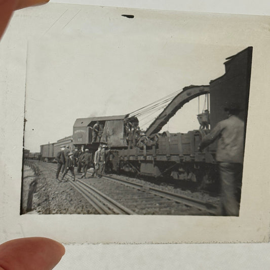 Antique Glass Plate Lantern Slide Photo Train with Crane