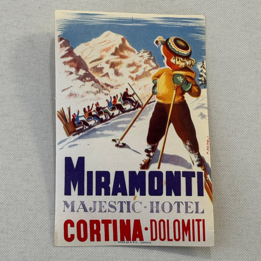 Vintage Hotel Travel Label Cortina Dolomiti Italy Miramonti Majestic Hotel