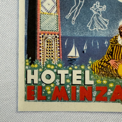 Vintage Hotel Travel Luggage Label Tangier Morocco Tanger Hotel El Minzah