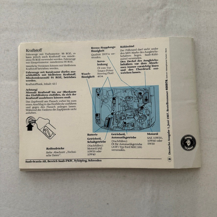 1988 Saab 900 Owners Manual Instruction Guide Book Combi Cabriolet GERMAN TEXT