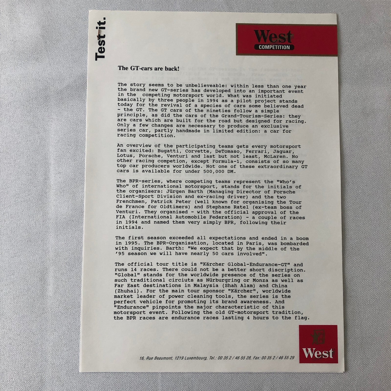 McLaren F1 West Competition Racing Press Kit Brochure Photo 35MM Slide +