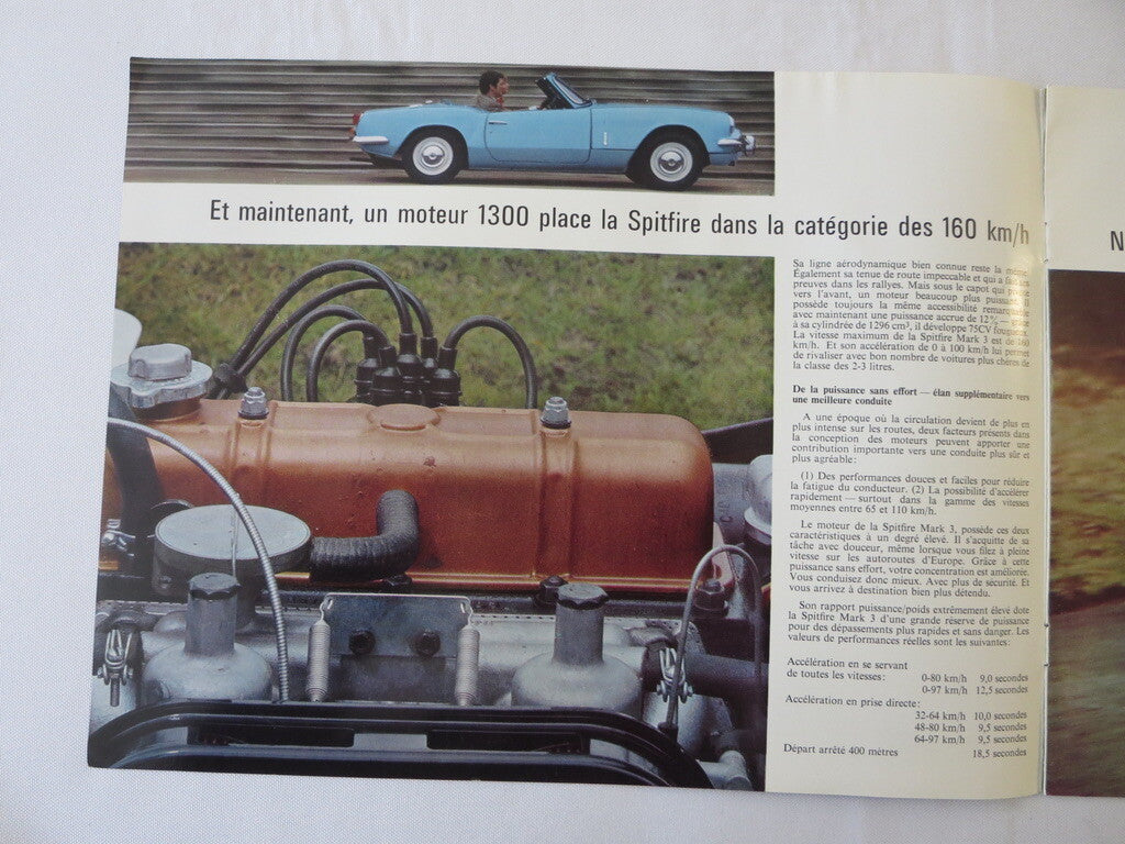 1960s Triumph Spitfire Mark 3 Sales Brochure Advertising Catalog - FRENCH TEXT