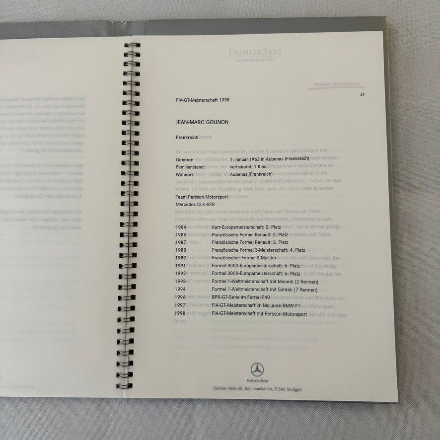 1998 Mercedes CLK GTR GT Racing Press Kit Photos Mark Webber Driver GERMAN