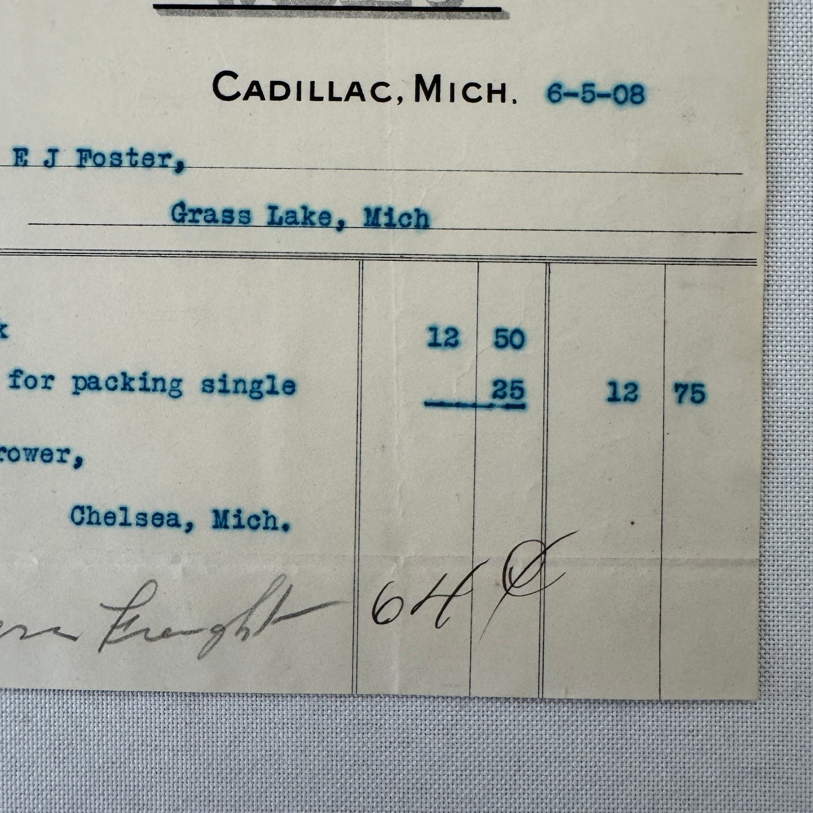 St Johns Table Company Cadillac Michigan 1908 Receipt Invoice Document Antique