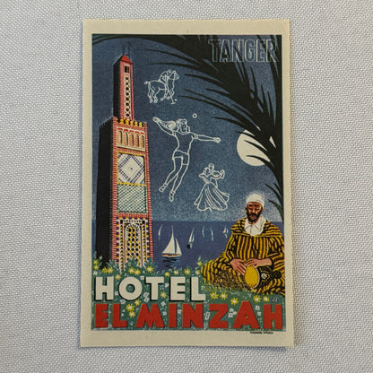 Vintage Hotel Travel Luggage Label Tangier Morocco Tanger Hotel El Minzah