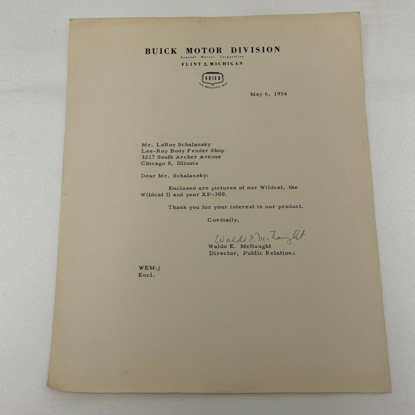 1954 Buick Letter Letterhead Vintage Document Signed Director Public Relations