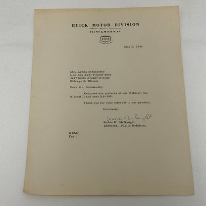 1954 Buick Letter Letterhead Vintage Document Signed Director Public Relations