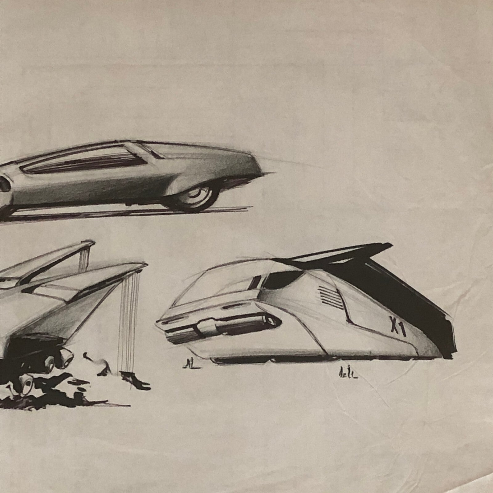 Vintage Design Illustration Sketch Art Lot of 2 Truck Car Construction