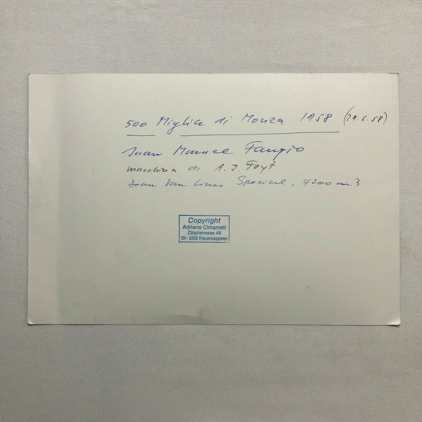 Vintage Racing Photo Photograph AJ Foyt Dean Van Lines Special Car JM Fangio 