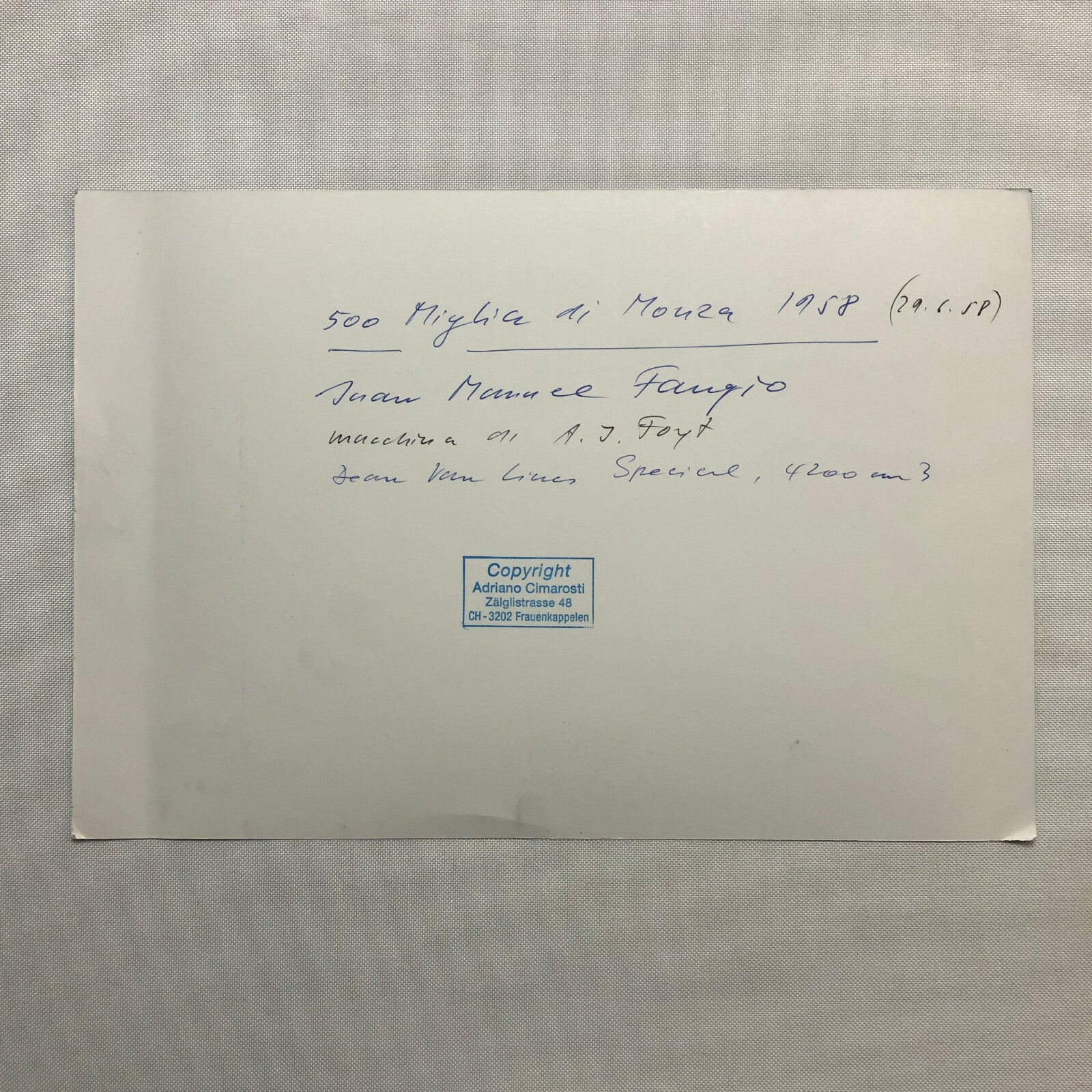 Vintage Racing Photo Photograph AJ Foyt Dean Van Lines Special Car JM Fangio 