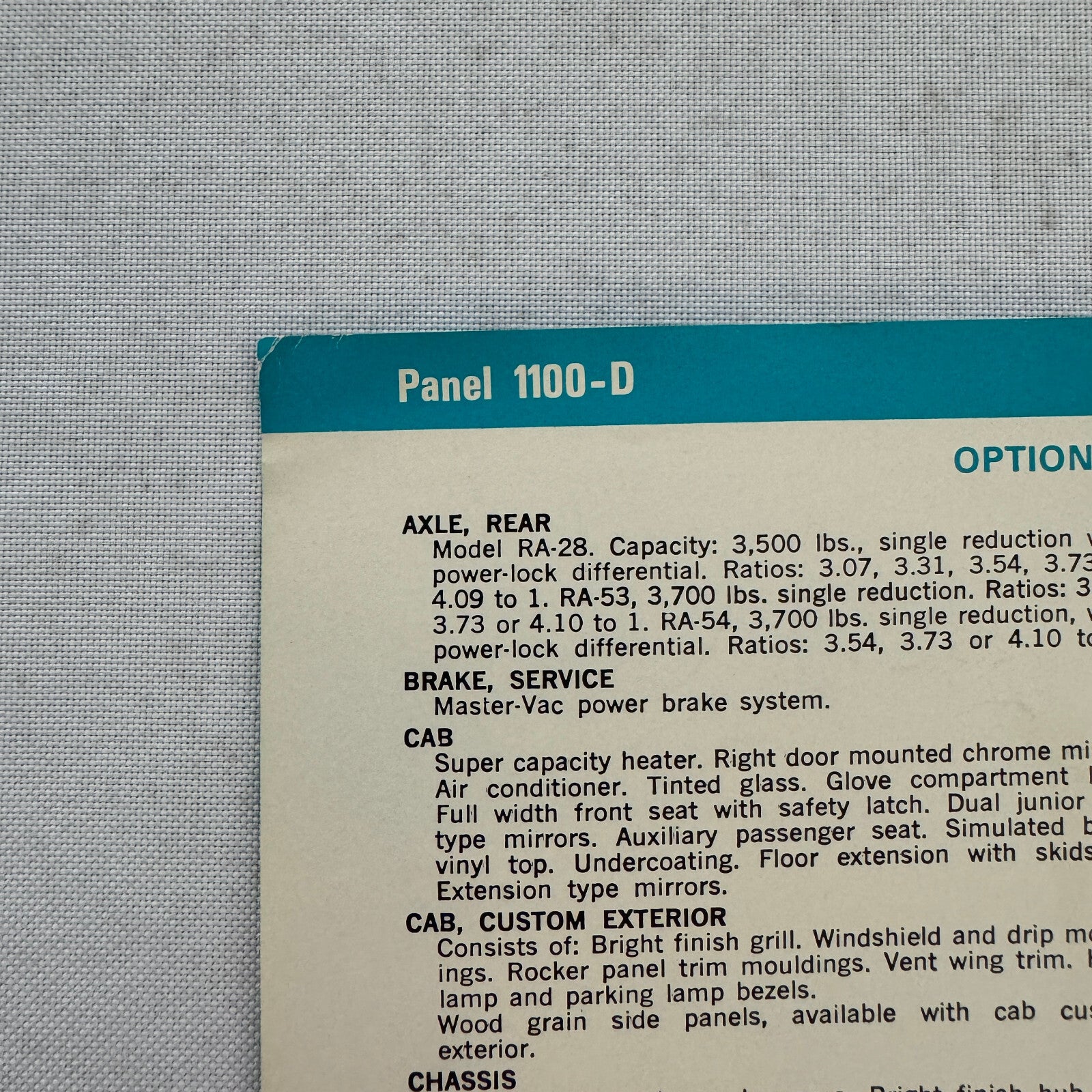 International Panel 1100-D Truck Sales Sheet Brochure Advertising 1100 D