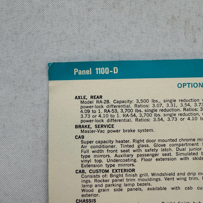 International Panel 1100-D Truck Sales Sheet Brochure Advertising 1100 D
