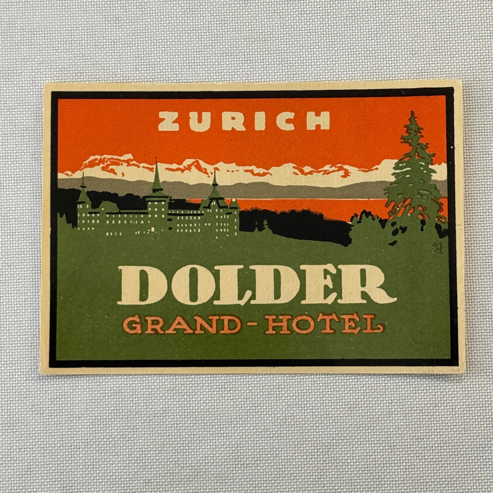 Vintage Hotel Travel Label Dolder Grand Hotel Zurich Switzerland Swiss