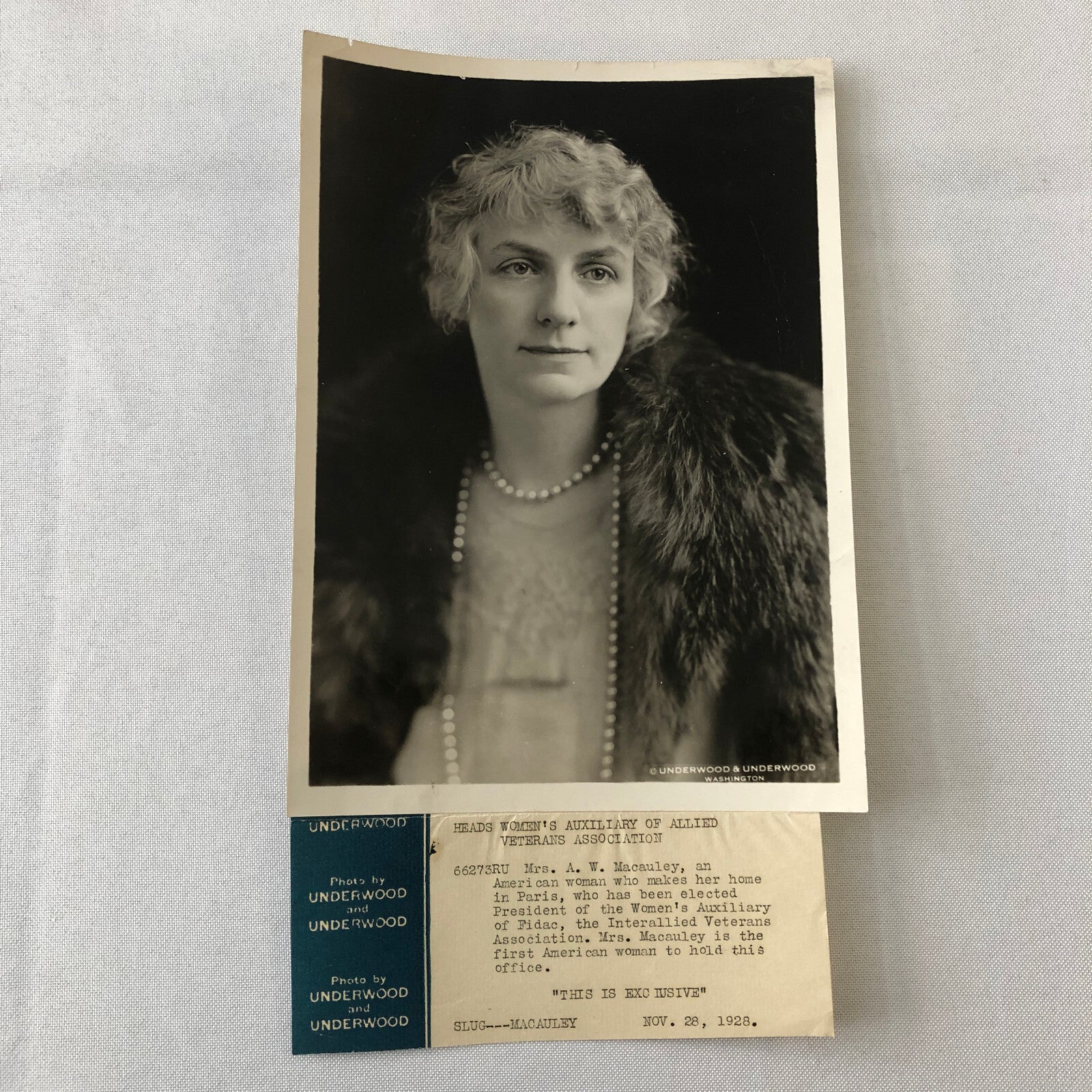 Press Photo Photograph Womens Auxiliary Veterans Association President 1928