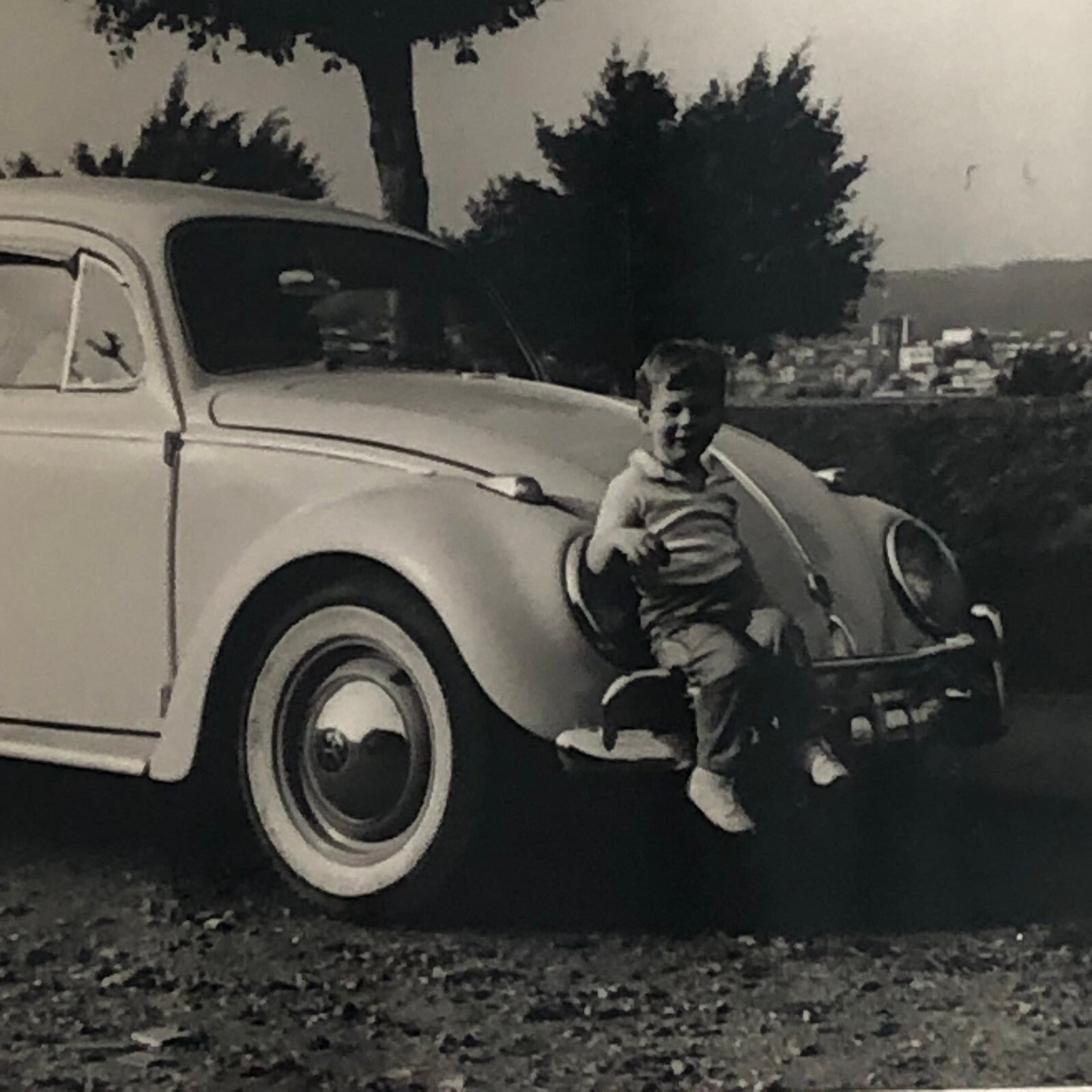 Vintage Photo Photograph Snapshot Child with VW Volkswagen Beetle Bug