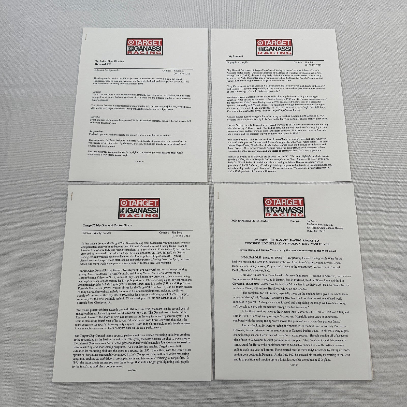 1995 Target Chip Ganassi Racing Press KIt Photo Bryan Herta Jimmy Vasser