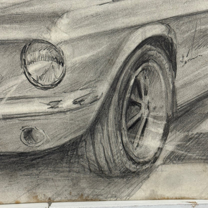 Ford Mustang Vintage Car Illustration Drawing Sketch Original Art Signed