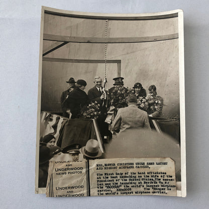 Press Photo Photograph First Lady Lou Henry Hoover Christens Aircraft Carrier