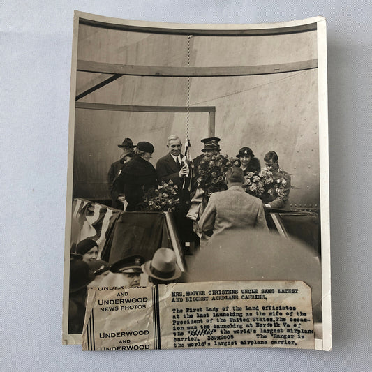 Press Photo Photograph First Lady Lou Henry Hoover Christens Aircraft Carrier