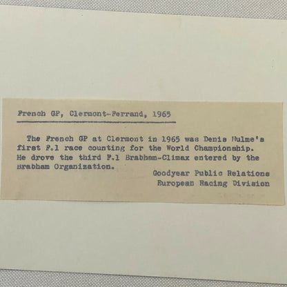 Vintage Racing Photo Photograph Denny Hulme French Grand Prix 1965 Goodyear 