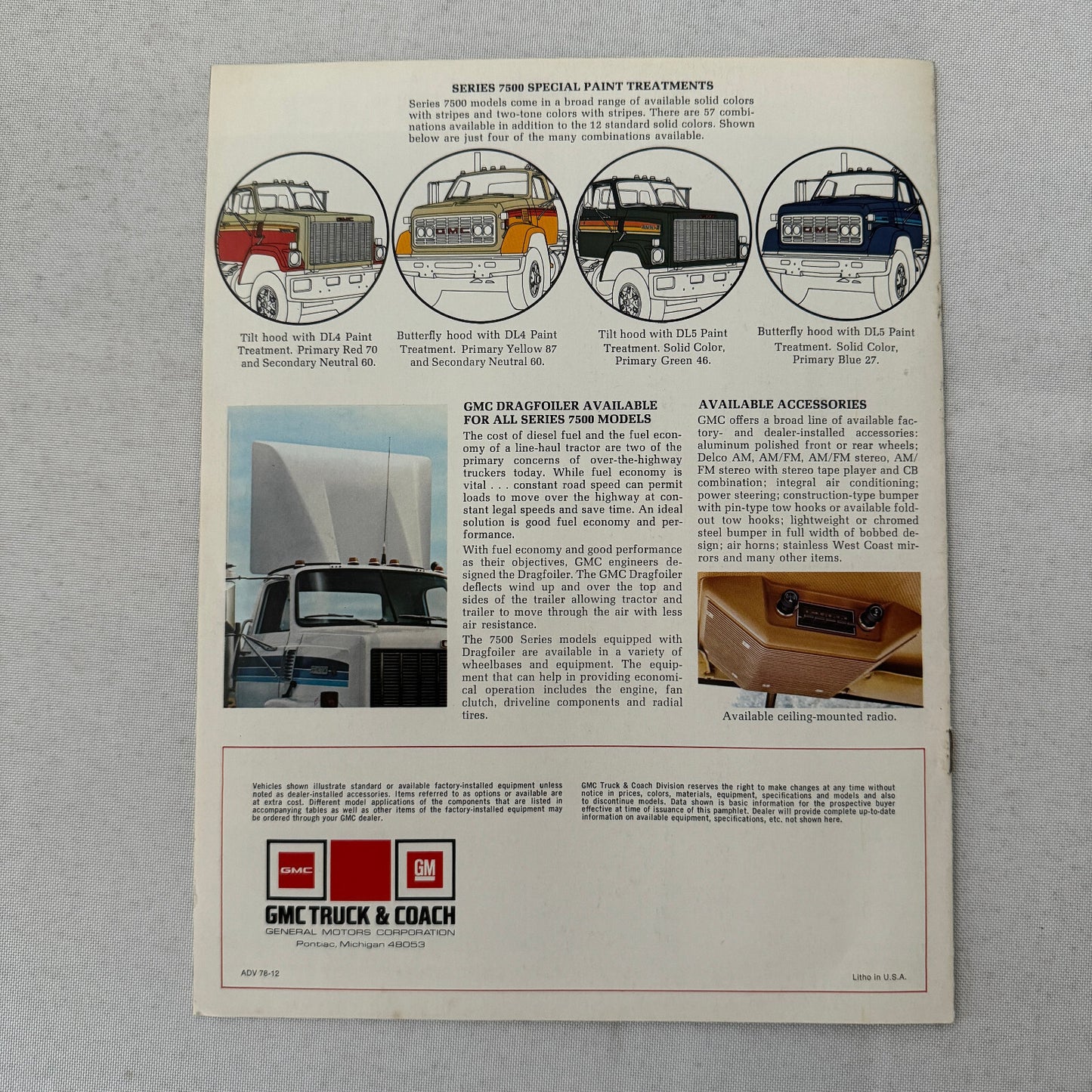 GMC 7500 Series Truck Sales Brochure Catalog Advertising Vintage