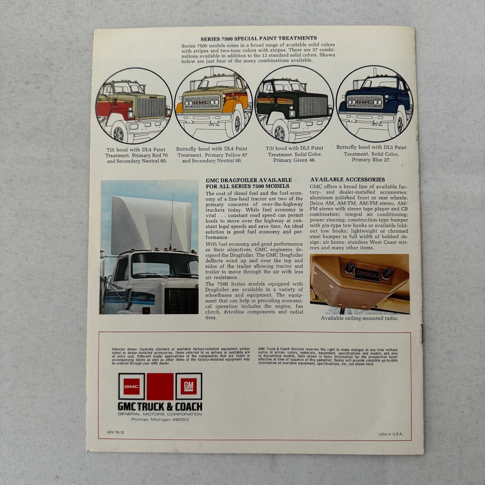 GMC 7500 Series Truck Sales Brochure Catalog Advertising Vintage