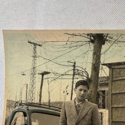 Vintage Italian Photo Postcard Post Card Boy with Automobile Italy