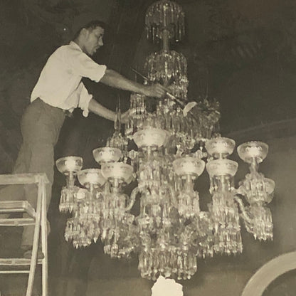 Press Photo Photograph Man Working on Fancy Chandelier 1930s Underwood Photo