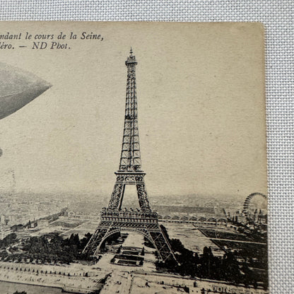 Vintage Zeppelin Airship Dirigible Postcard French Paris Eiffel Tower 1909