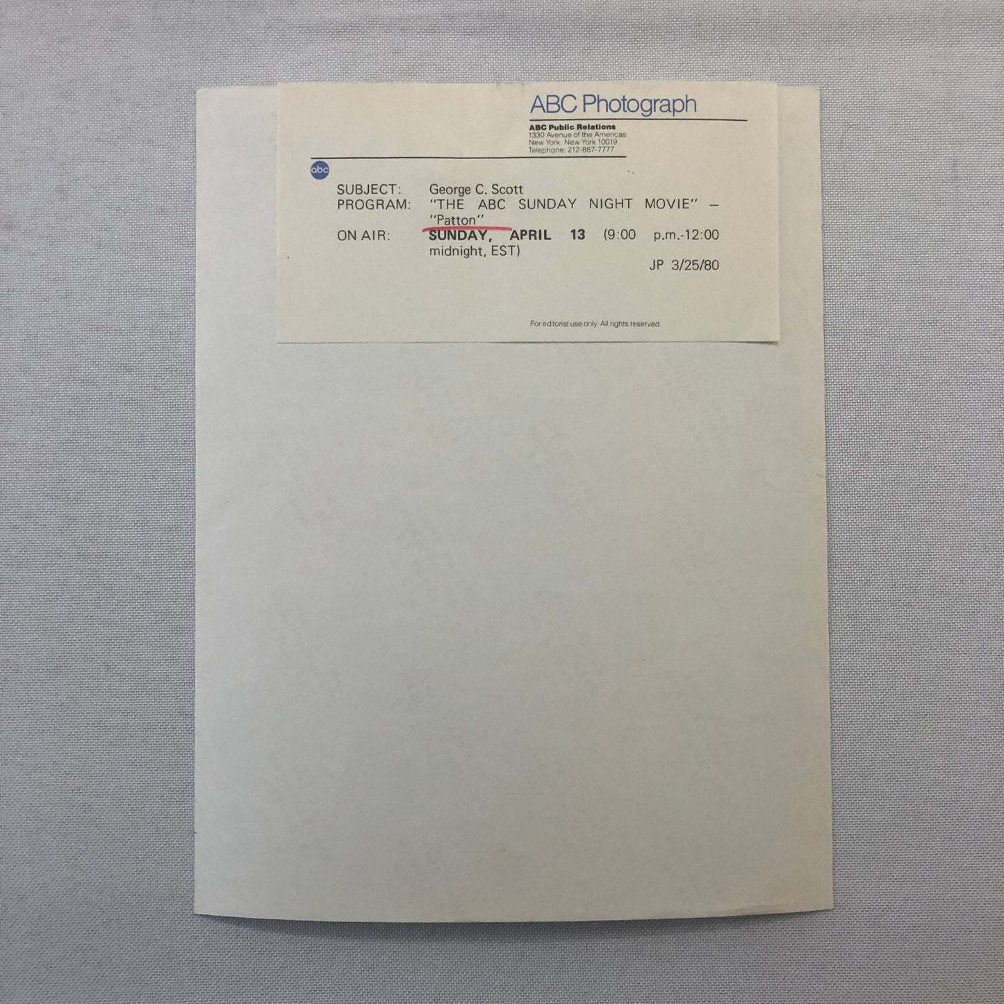 Patton Movie Film ABC Television Photo Photograph George C Scott George S Patton