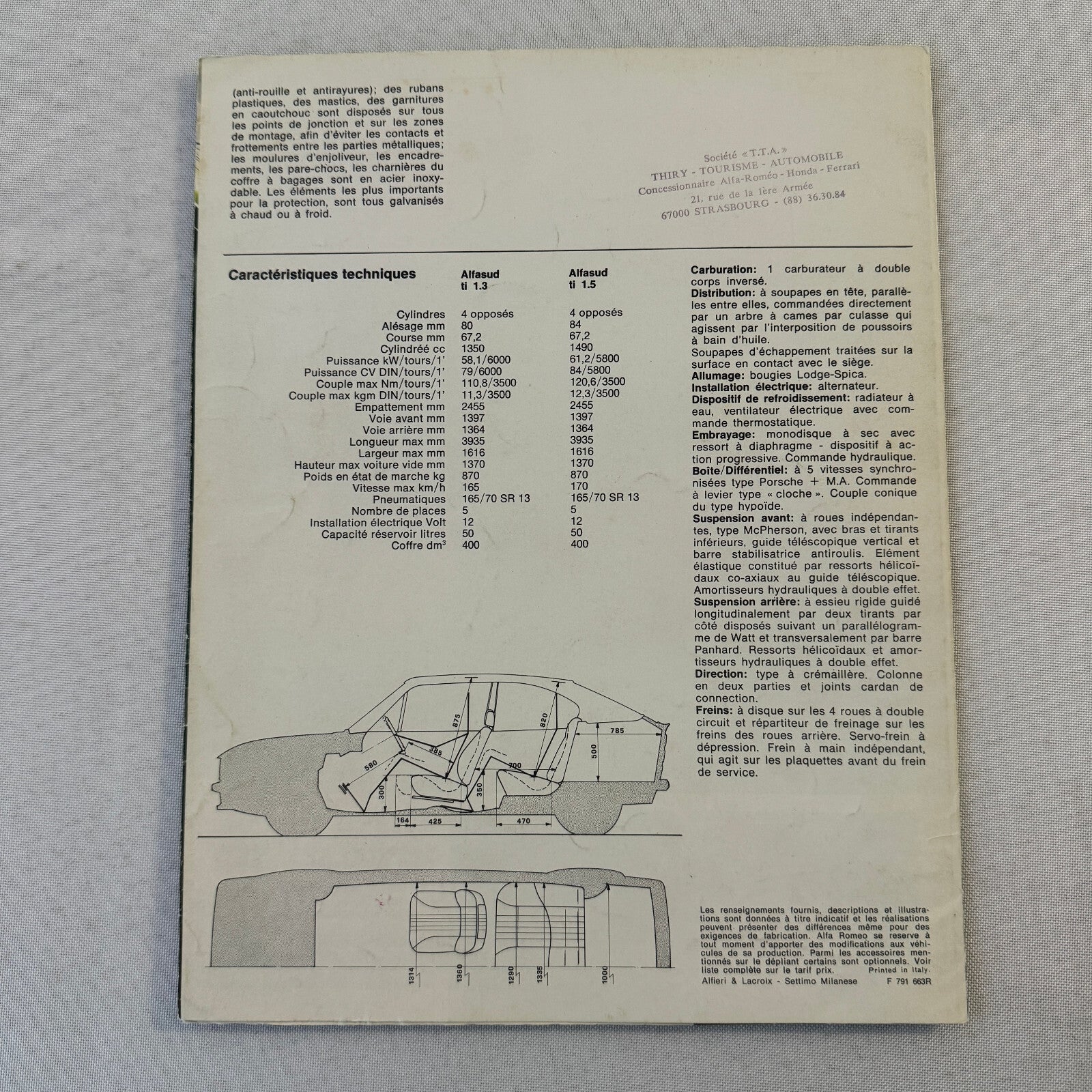 Alfa Romeo Alfasud Ti Car Sales Brochure Catalog Advertising FRENCH