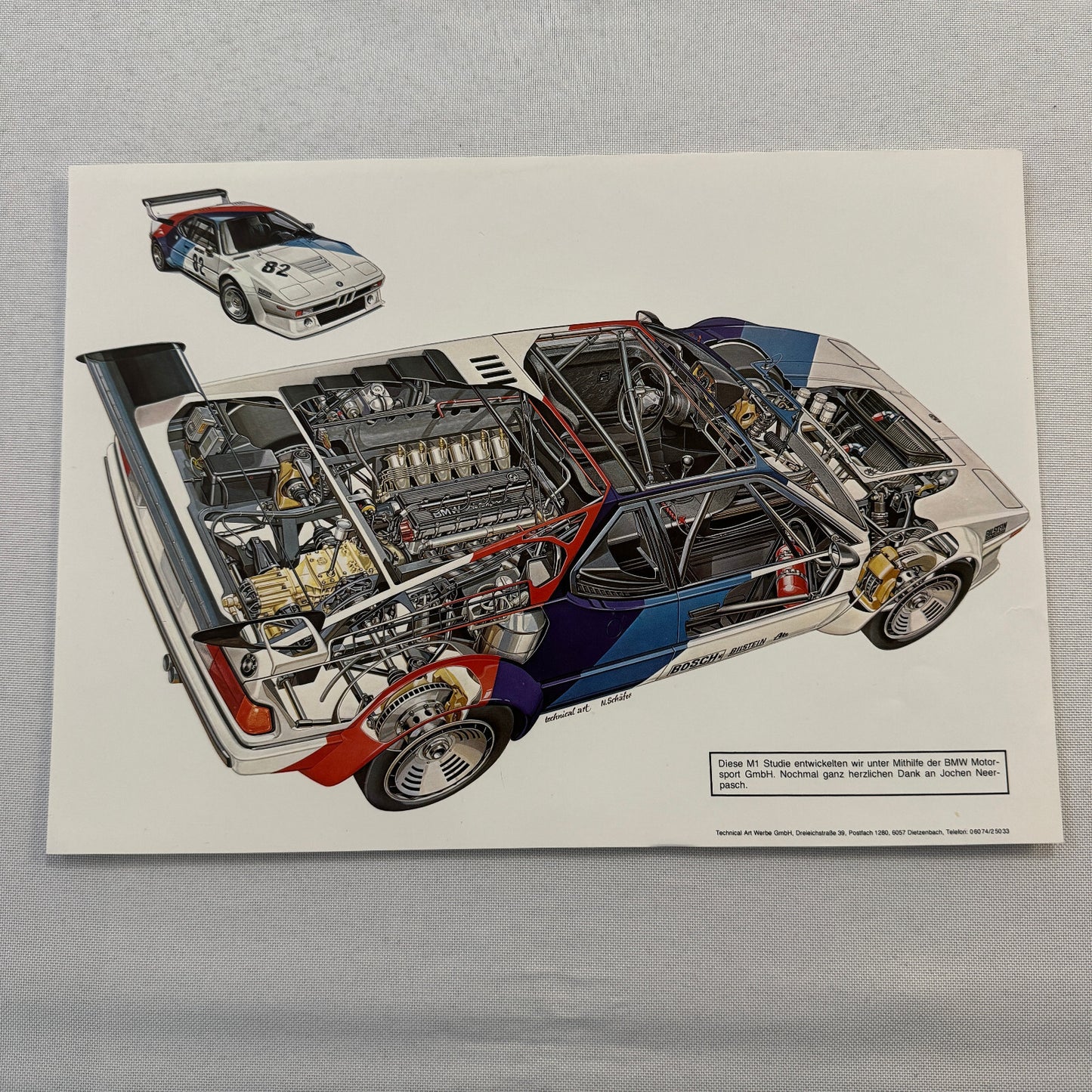 BMW M1 Racing Car Cutaway Illustration Mini Poster