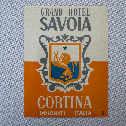 Vintage Hotel Travel Luggage Label Grand Hotel Savoia Cortina Dolomiti Italy