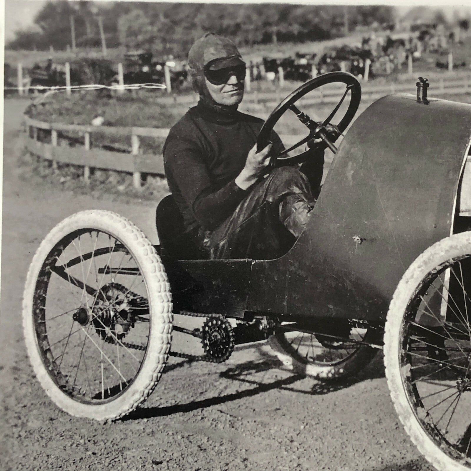 Vintage Early Antique Racing Car with Driver Photo Photograph - Modern Print 