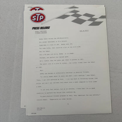 STP Racing Bobby Rahal Kraco Chevy Chevrolet CART PPG Racing Press Kit Brochure