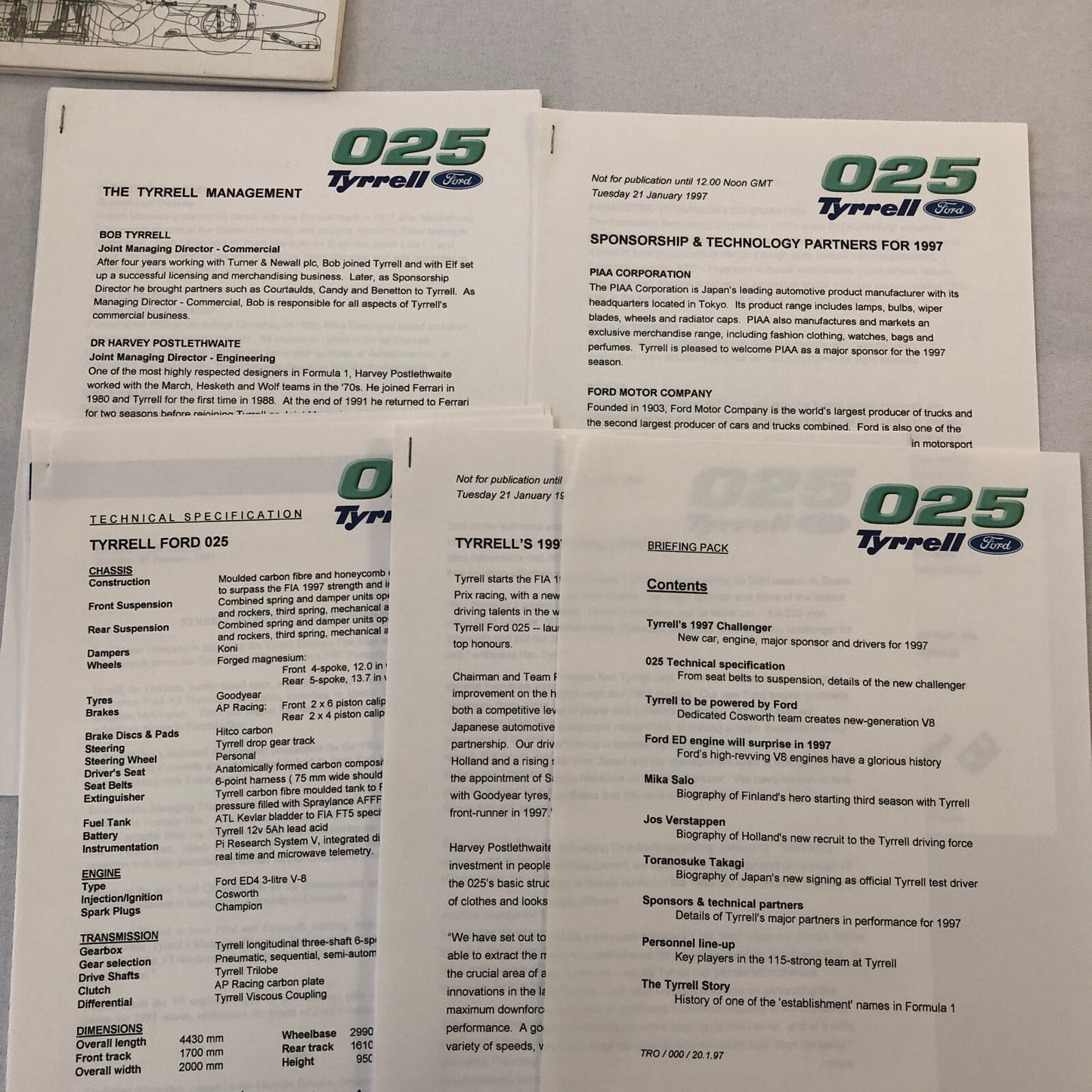 1997 Tyrrell Ford 025 Racing Car Team Press Kit Photos Mika Salo