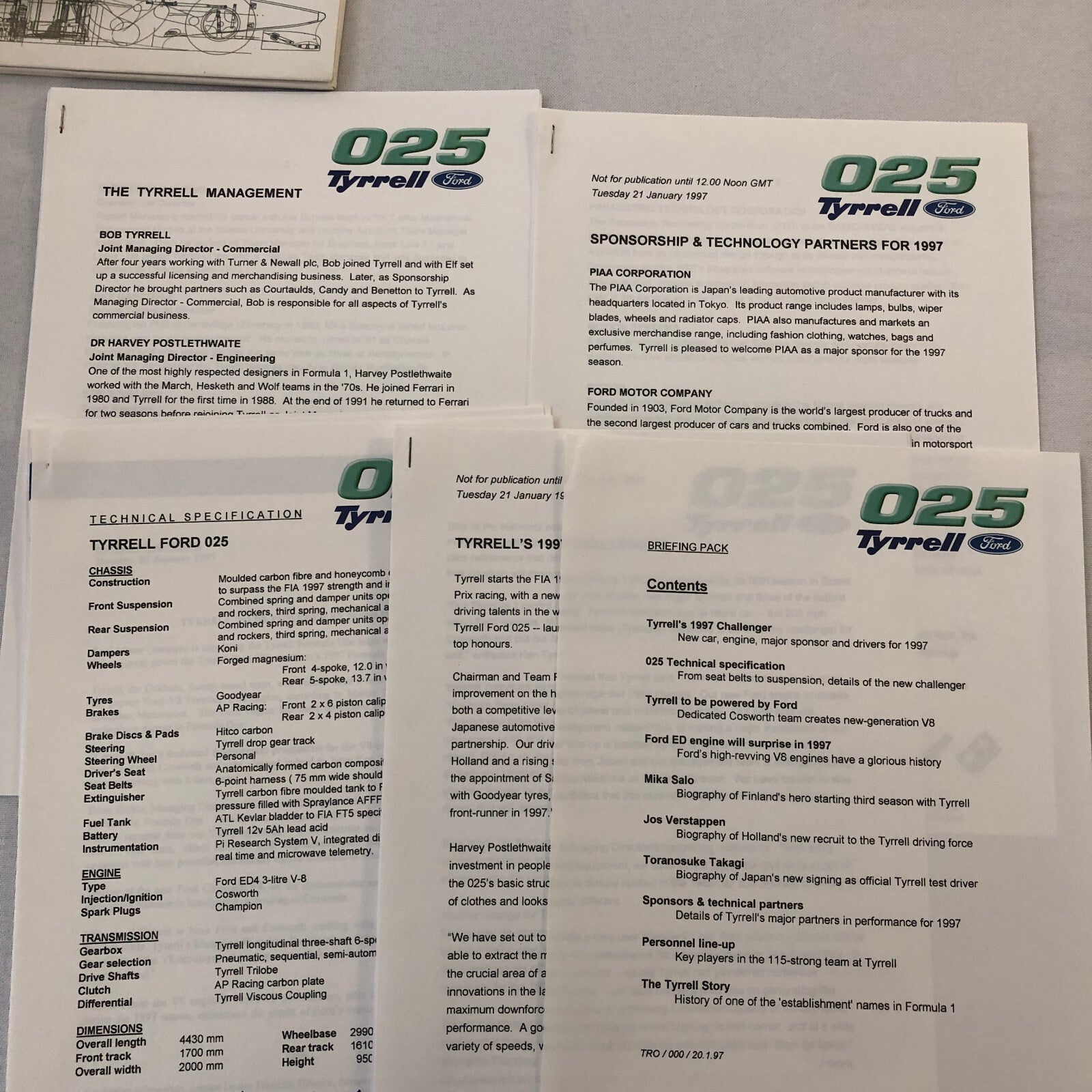 1997 Tyrrell Ford 025 Racing Car Team Press Kit Photos Mika Salo