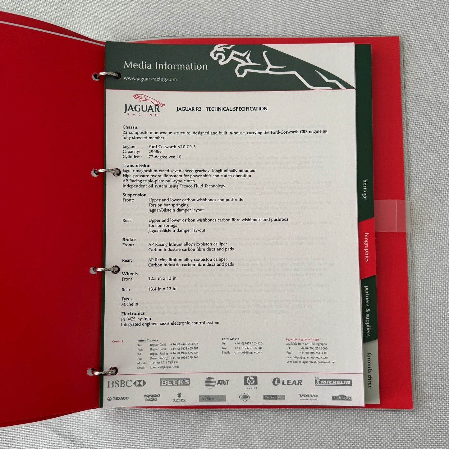 2001 Jaguar Racing Press Kit Formula 3 Formula One F1 Photos Eddie Irvine